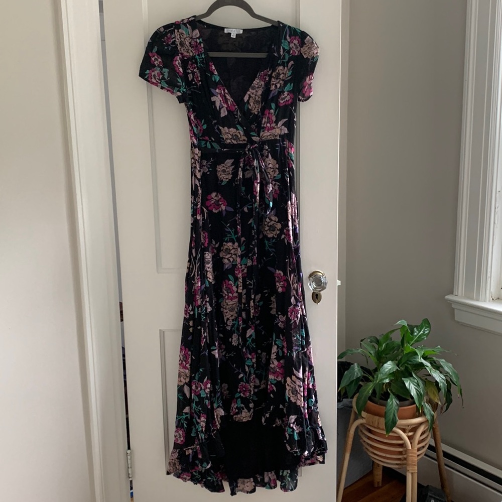 Gorgeous black cotton floral wrap dress